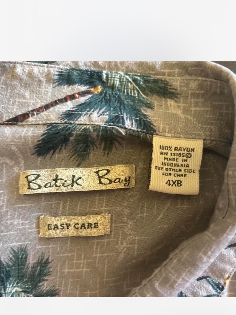 Men's batik bay big and tall  Grey Tropical Print Button-Up Shirt 4 xl - Picture 5 of 5